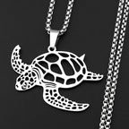 Sea Turtle Aumakua Pendant Necklace For Women Men Stainless Steel Silver Color Hawaiian Ocean Culture Male Chain Jewelry Gifts