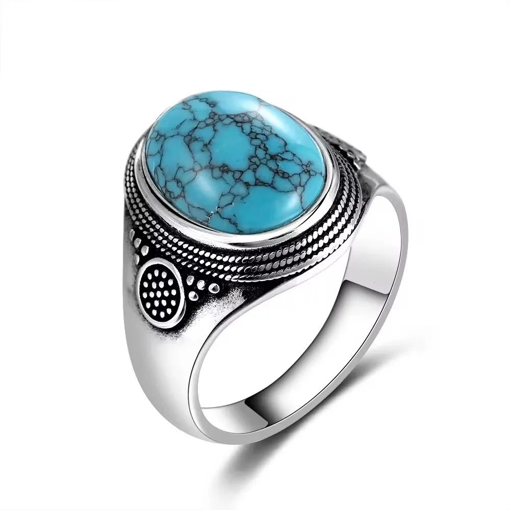 Vintage 925 Sterling Silver Ring Natural Moonstone Ring 10*14mm Oval Large Stone Retro Fine Jewelry Gift For Men