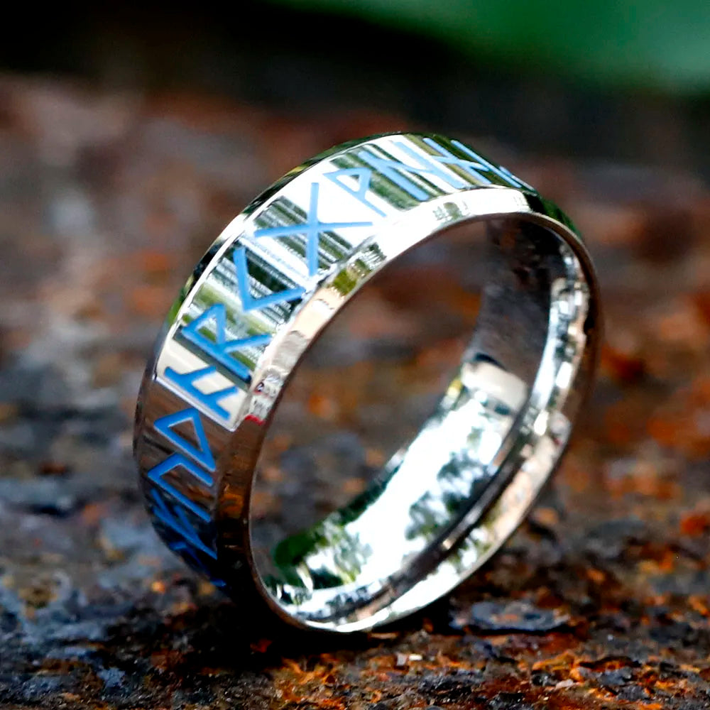 Viking Blue Rune Amulet Ring — Stainless Steel