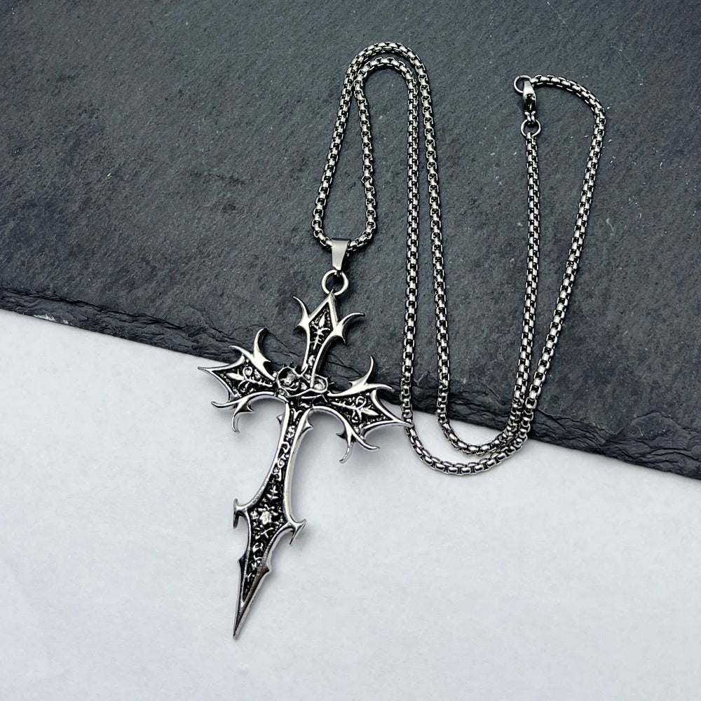 Double Sided Cross Pendant Necklace — Stainless Steel
