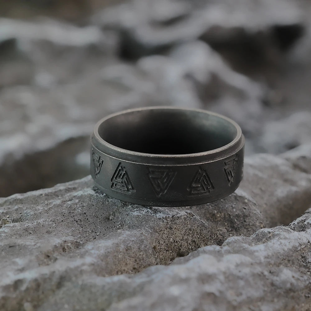 Viking Valknut Ring for Men — Antique Black Stainless Steel