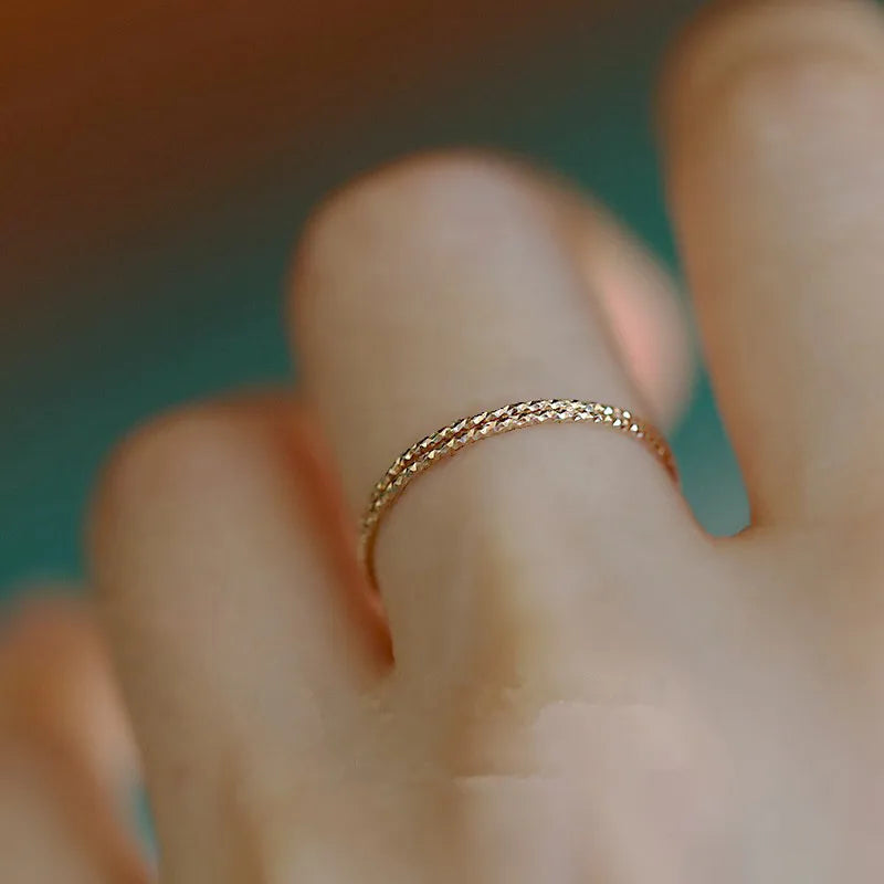 925 Sterling Silver Plated 14K Gold Minimalist Thin Ring for Women  Korean Fashionable Stacked Ring