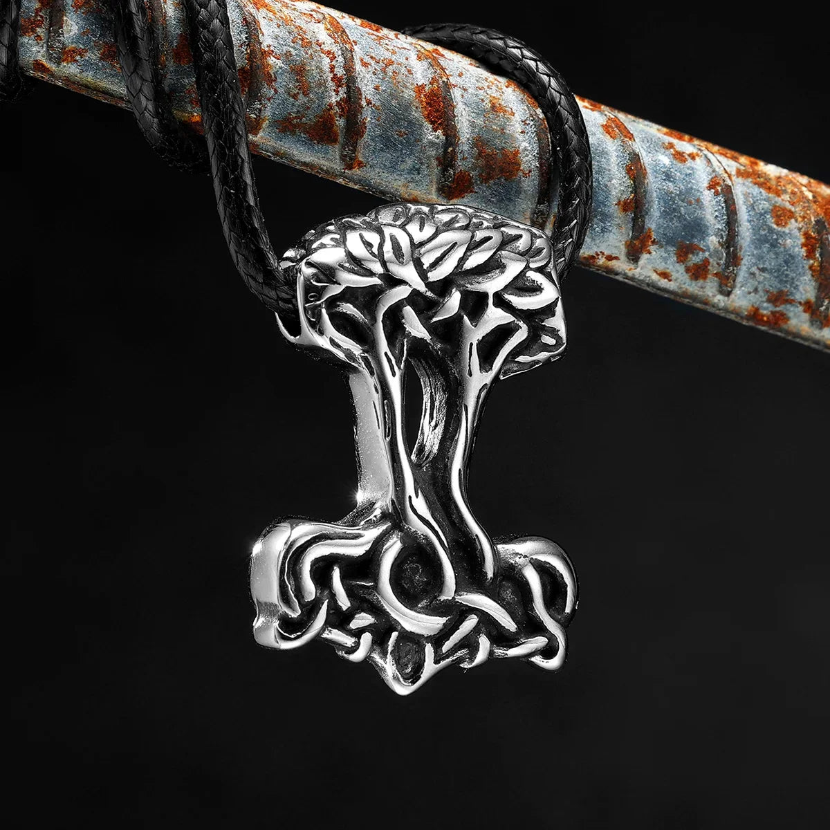 Viking Thor Hammer Pendant Men Yggdrasil Tree of Life Necklace Retro Stainless Steel Nordic Chain Rock Rap for Male