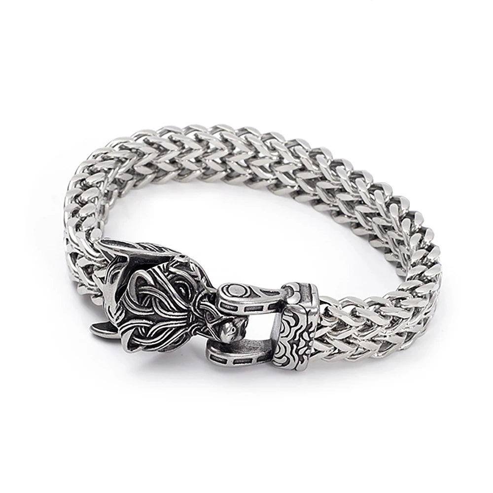 Wolf Viking Steel Bracelet Vintage Head Bangles