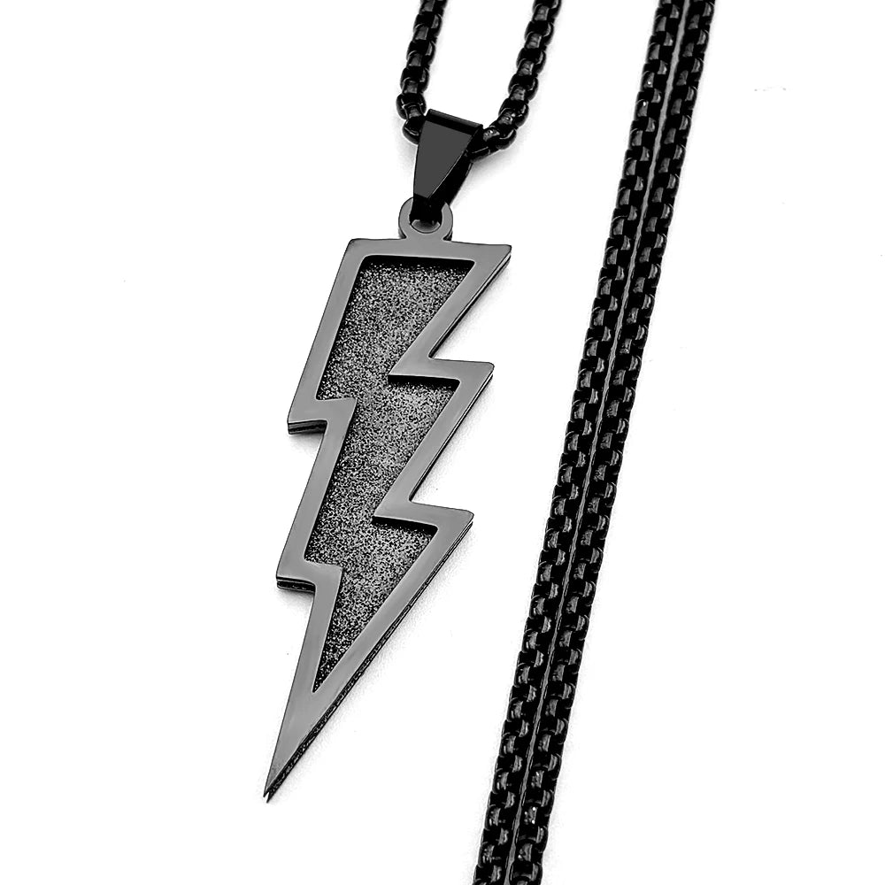 Black Lightning Pendant Necklace — Stainless Steel