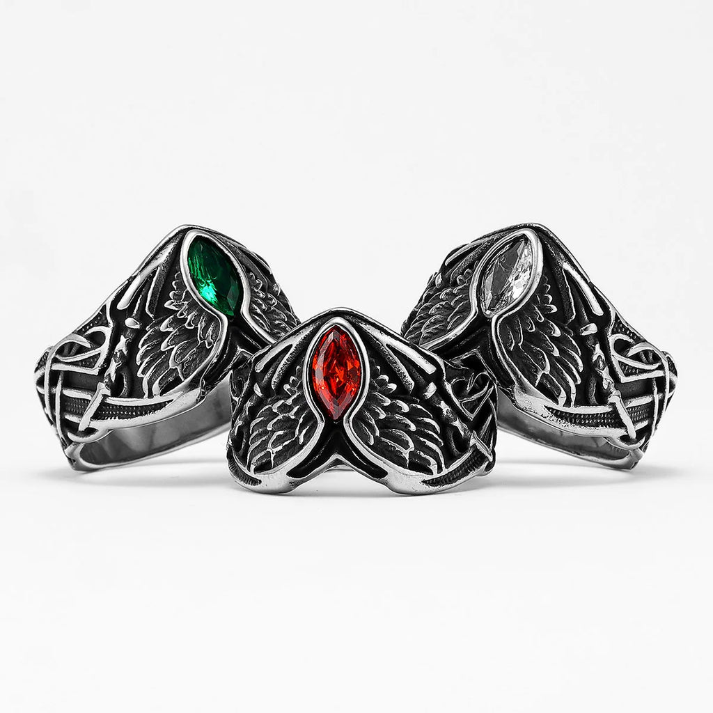 Angel Wings Gemstone Ring — Stainless Steel
