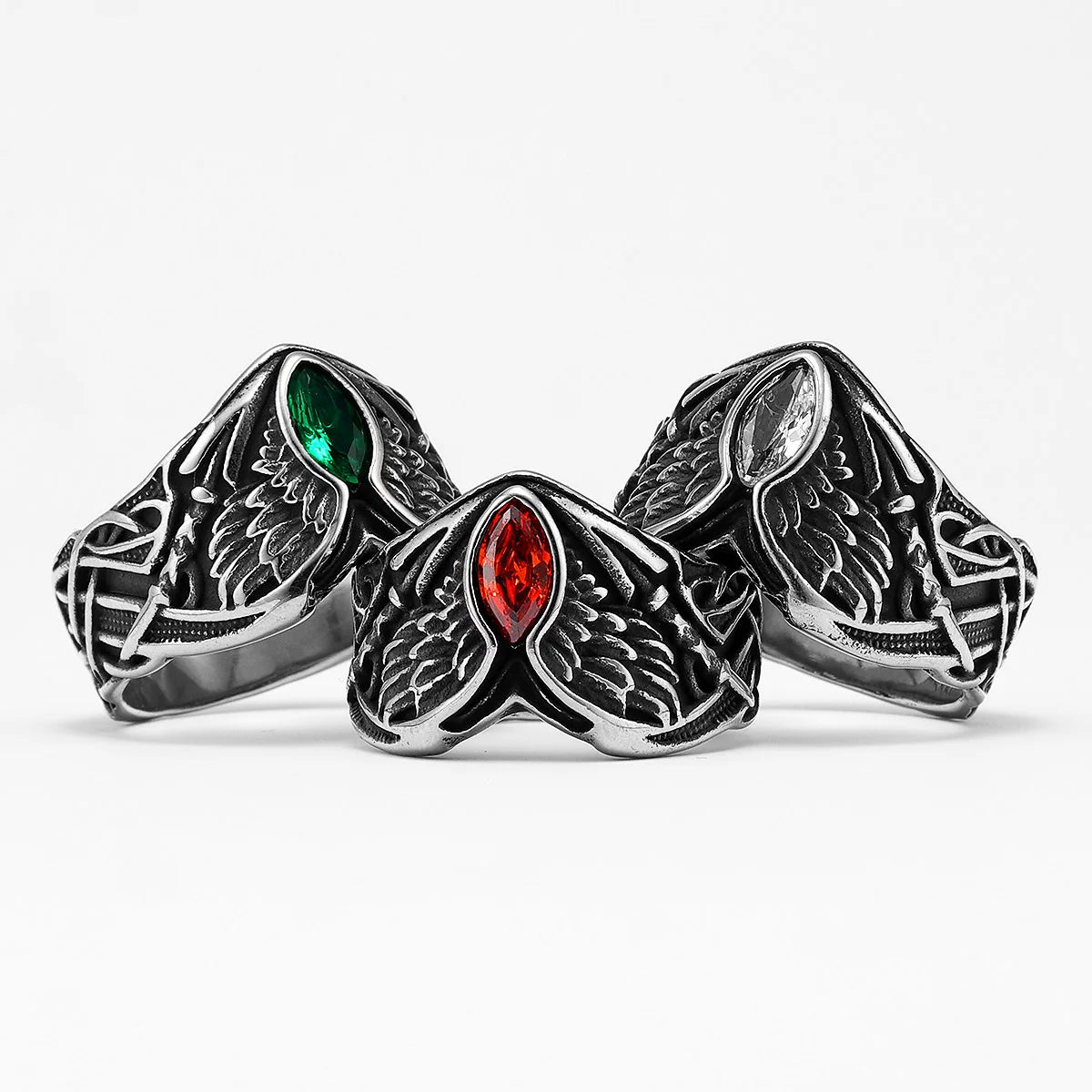 Angel Wings Gemstone Ring — Stainless Steel