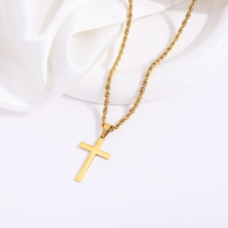 Minimalist Jesus Cross Pendant Necklace — Stainless Steel