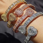18K Gold Iced Out Heart Bracelet