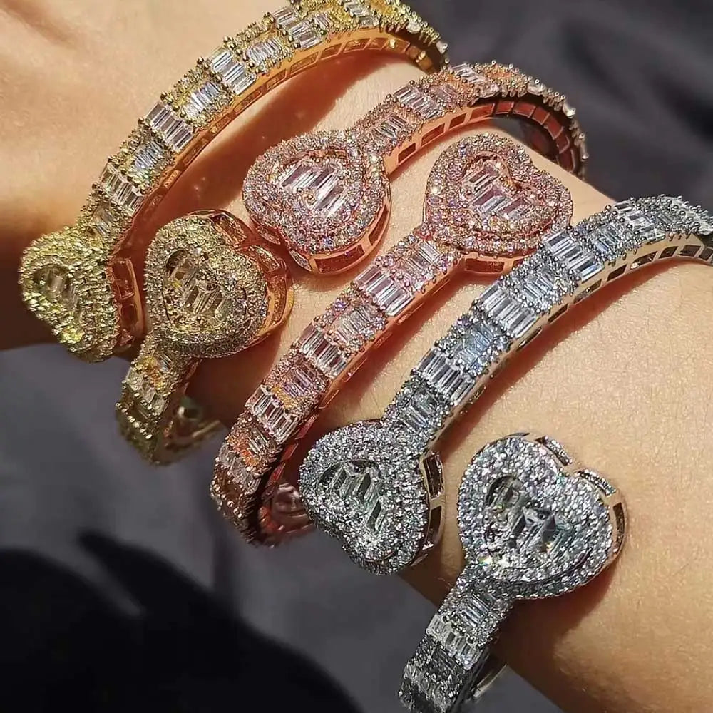 18K Gold Iced Out Heart Bracelet