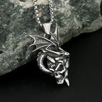 Dragon Skull Winged Pendant — Stainless Steel
