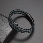 Vintage Punk Hand Woven Three Layer Leather Black Beaded Bracelet Magnetic Bracelet Clasp Men\\'s Charm Business Event Jewelry