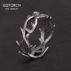 925 Sterling Silver Gothic Thorn Couple Rings for Women Men Punk Retro Cool Spiky Finger Ring Adjustable Hip-hop Y2k