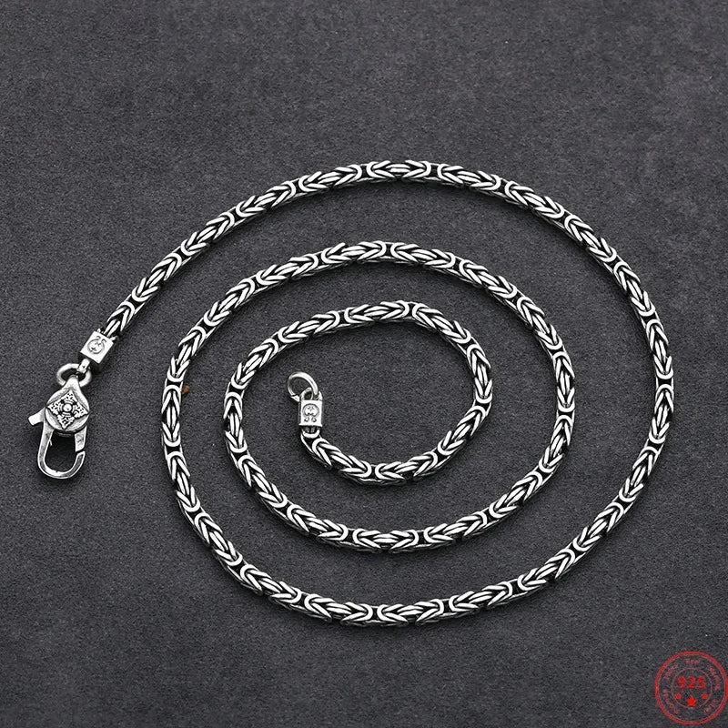 Square Byzantine Link Chain Necklace 2.5mm Choker — Silver-Tone