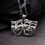 Tragedy Comedy Mask Pendant Necklace — Silver