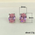 Oval Colored Zircon Four Claw Stud Earrings — Stainless Steel