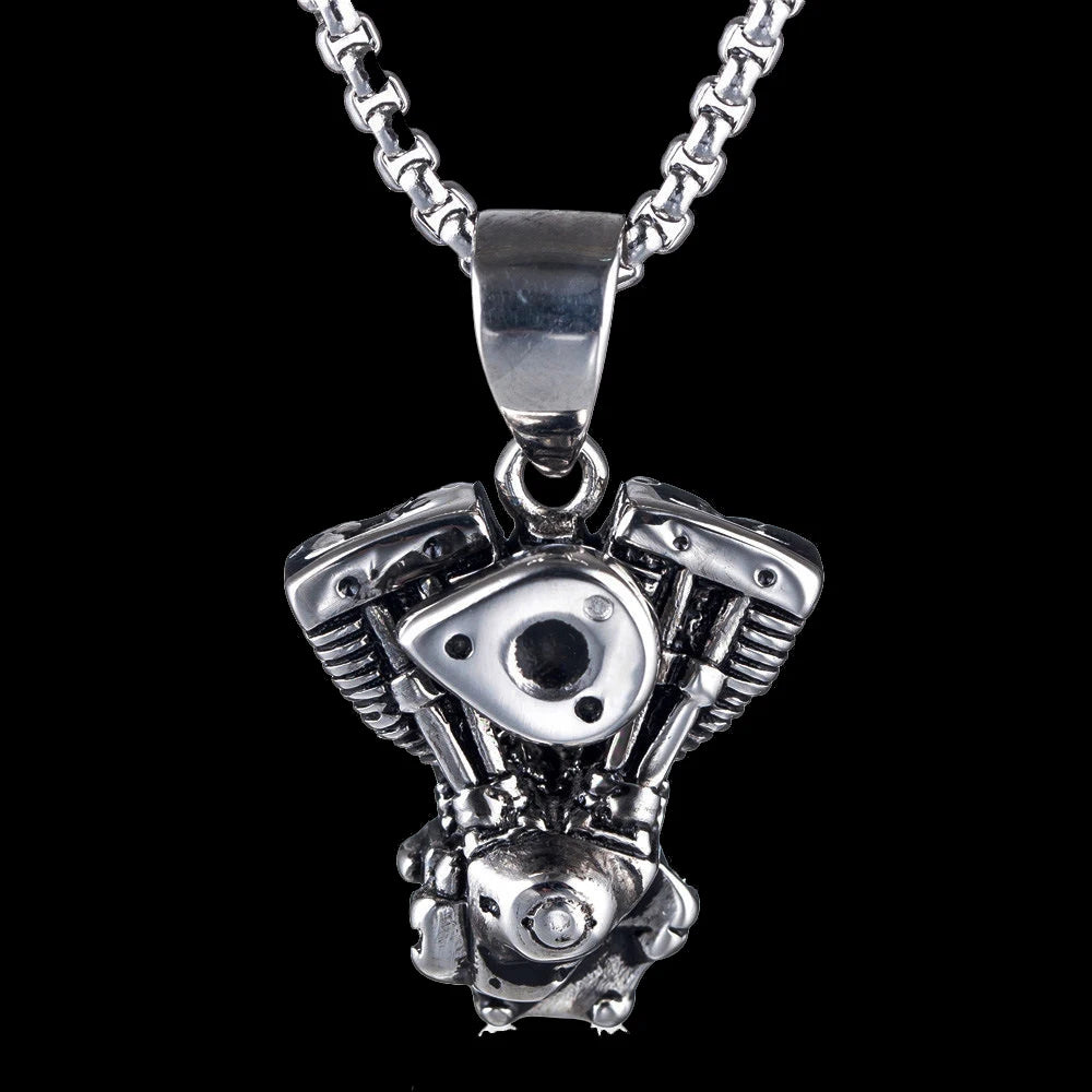 Silver Engine Pendant Necklace Stainless Steel