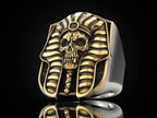 2026 New Egyptian Pharaoh Skull 925 Silver Plated Gold Two tone Ring European and American Exaggerated Punk Punk Ring