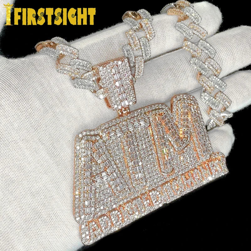 Iced Out Bling Letters ATM Addicted To Money Pendant Necklaces Gold Color AAA Zircon 5mm Tennis Chain Men's Hip Hop