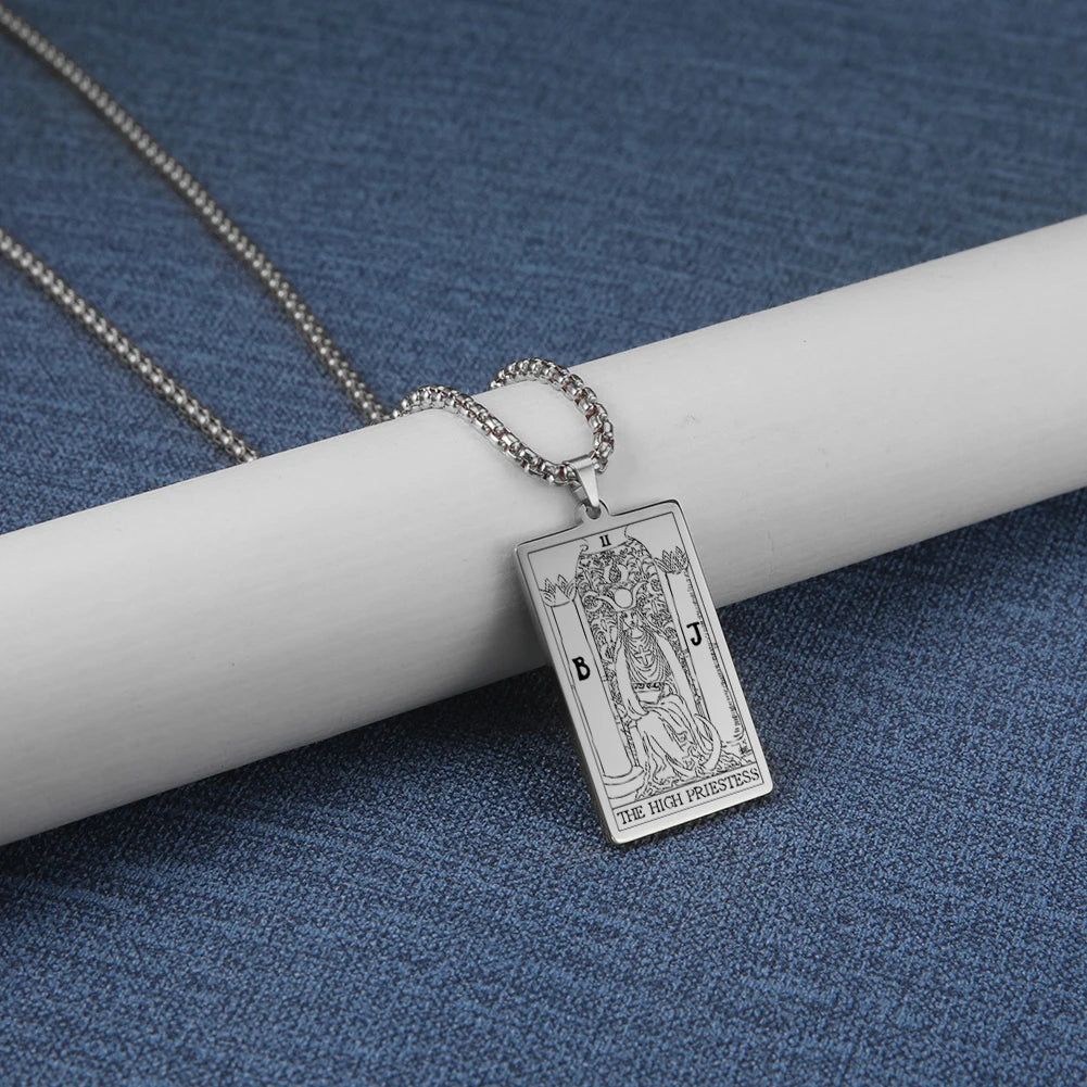 Dawapara The Major Arcana Tarot Cards Vintage Amulet Pendant Necklaces Box Chain Men Jewelry Stainless Steel Golden