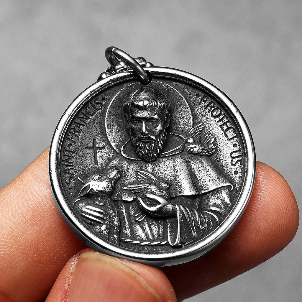 St. Francis Cross Pendant Necklace — Stainless Steel