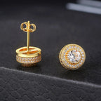 Iced Out Round CZ Piercing Stud Earrings for Men and Women