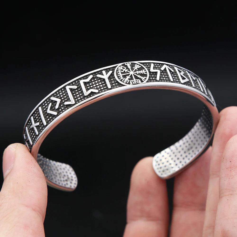 Vintage Nordic Viking Compass Bracelet Punk 316L Stainless Steel Vikings Rune Men Bangles Biker Amulet Jewelry Gift