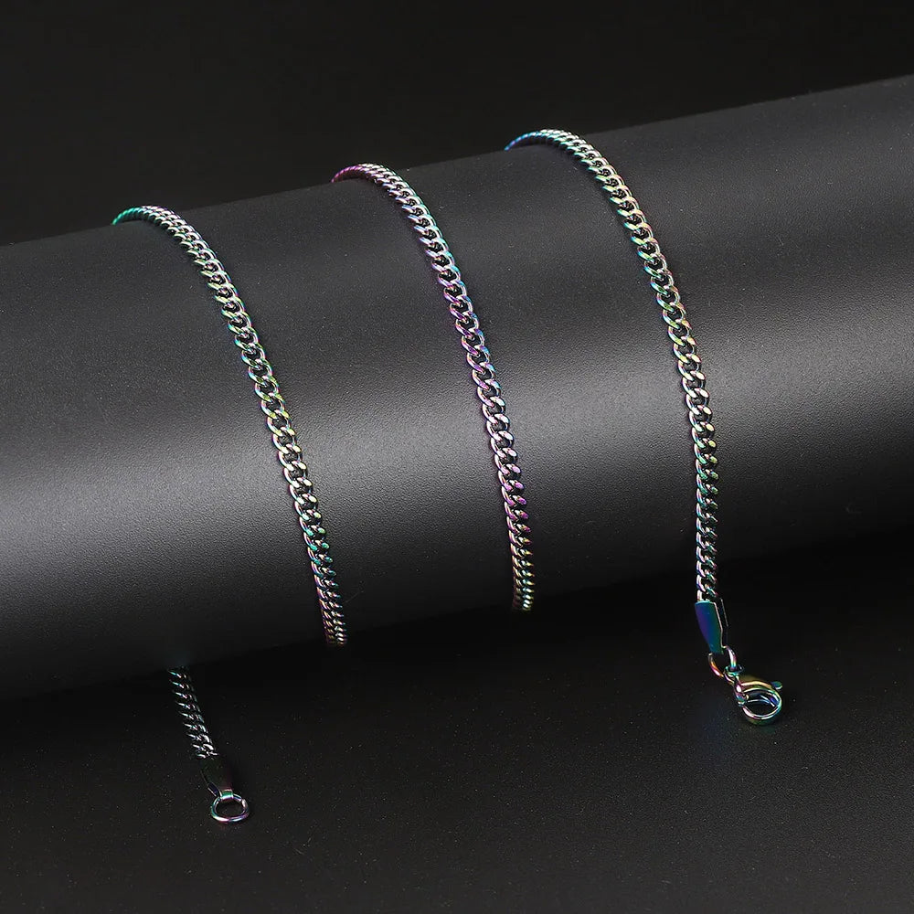 Silver Cuban Chain Necklace Stainless Steel 3/5MM