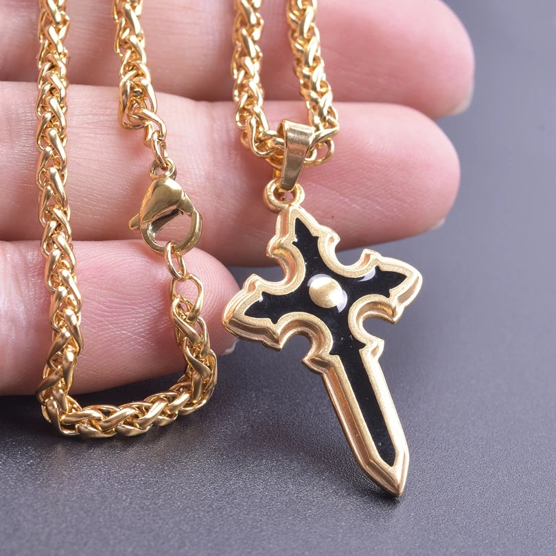 7pc Religious Belief Cross Treasure Sword Gold/Silver Color Pendant High Quality Stainless Steel Wing Amulet Diy Necklace Making