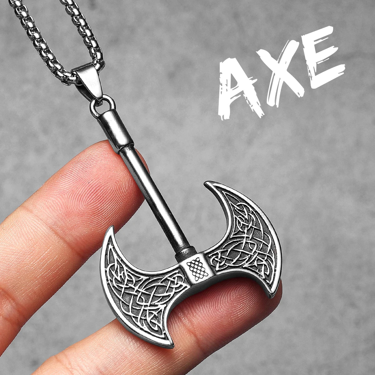 Double-Edged Axe Pendant Necklace — Stainless Steel