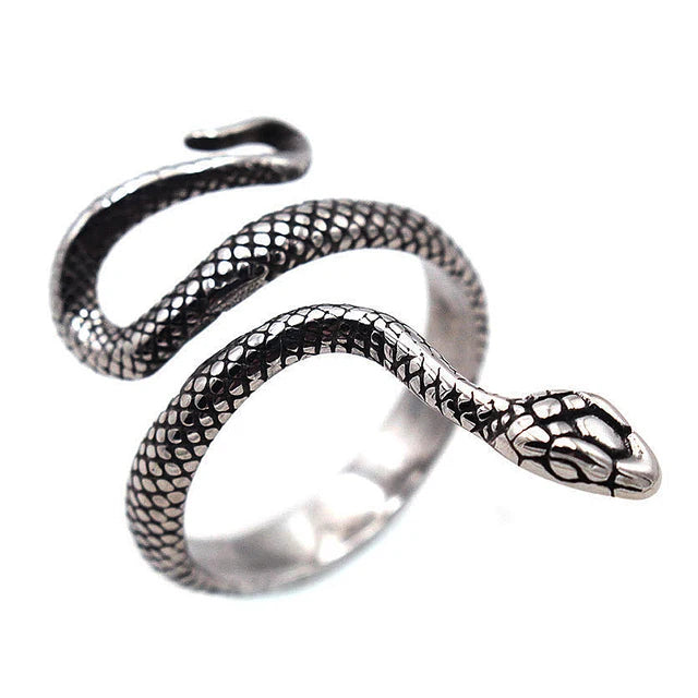 Punk Vintage Viking Snake Ring Men Women Stainless Steel Animal Ring Fashion Simple Biker Amulet Jewelry Gifts