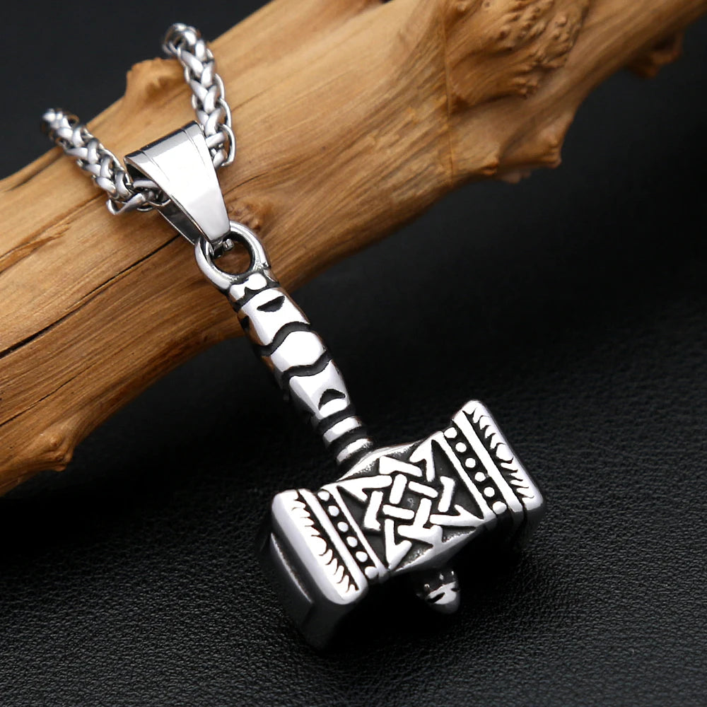 Viking Vintage Thor Hammer Pendant Stainless Steel Celtic Knot Necklace For Men Witch Knot Amulet Jewelry Gifts