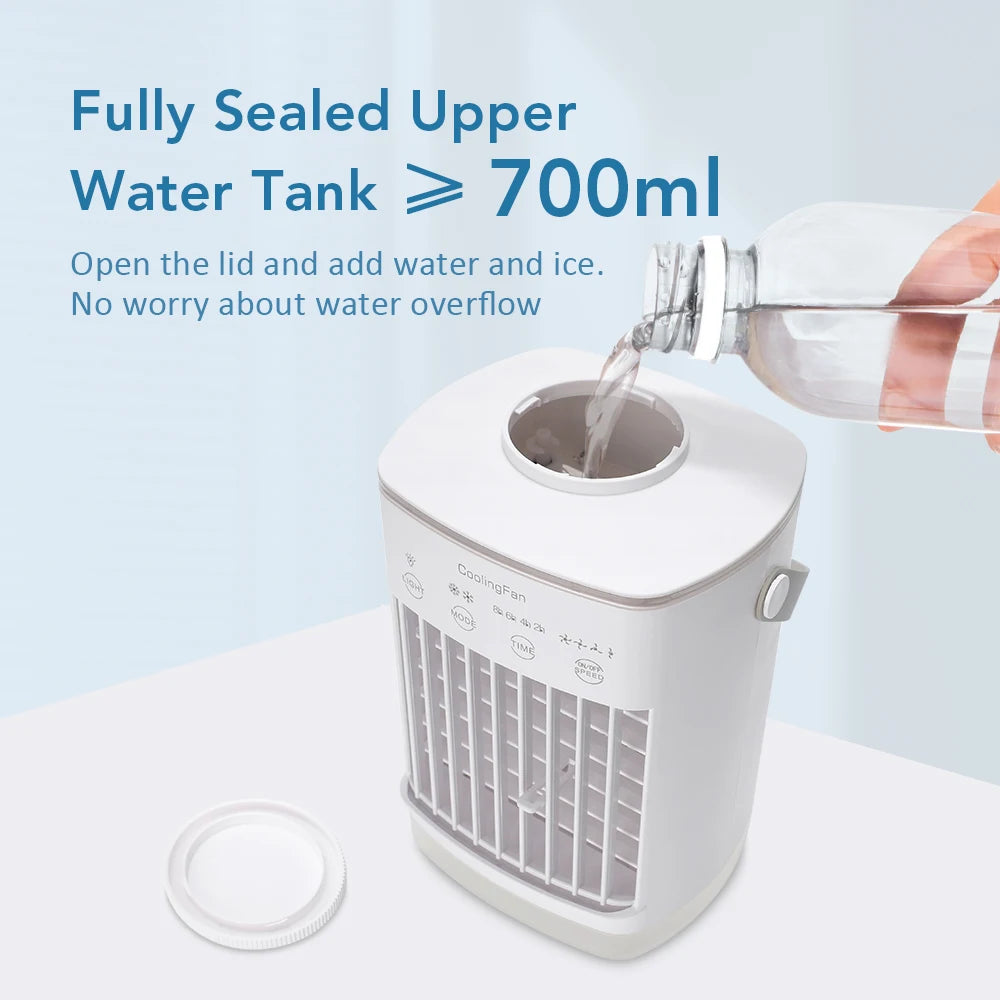 Desktop Air Conditioner Fan Portable Air Cooler Fan With LED Night Light Humidifier Mini Water & Ice Cooling Fan For