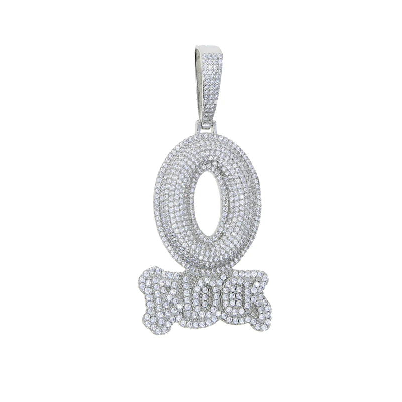 Iced Out Letter O Block Pendant Bling Cubic Zirconia Micro Pave Cz Paved Hip Hop Men Boy Rope Chain Jewelry