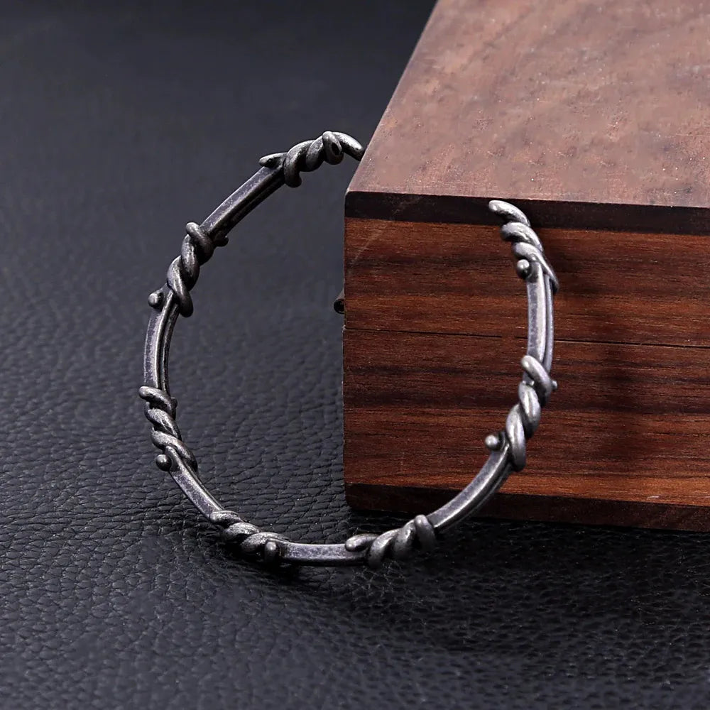 Vintage Thorn Wire Open Cuff Bracelet — Gothic, Stainless Steel