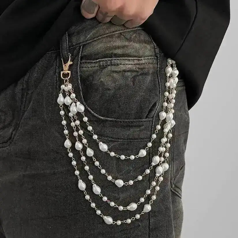 Multi-Layer Pearl Trouser Keychain — Zinc Alloy