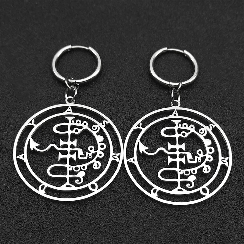 Baphomet Steel Earrings Sigeal Sigil Lucifer Satan