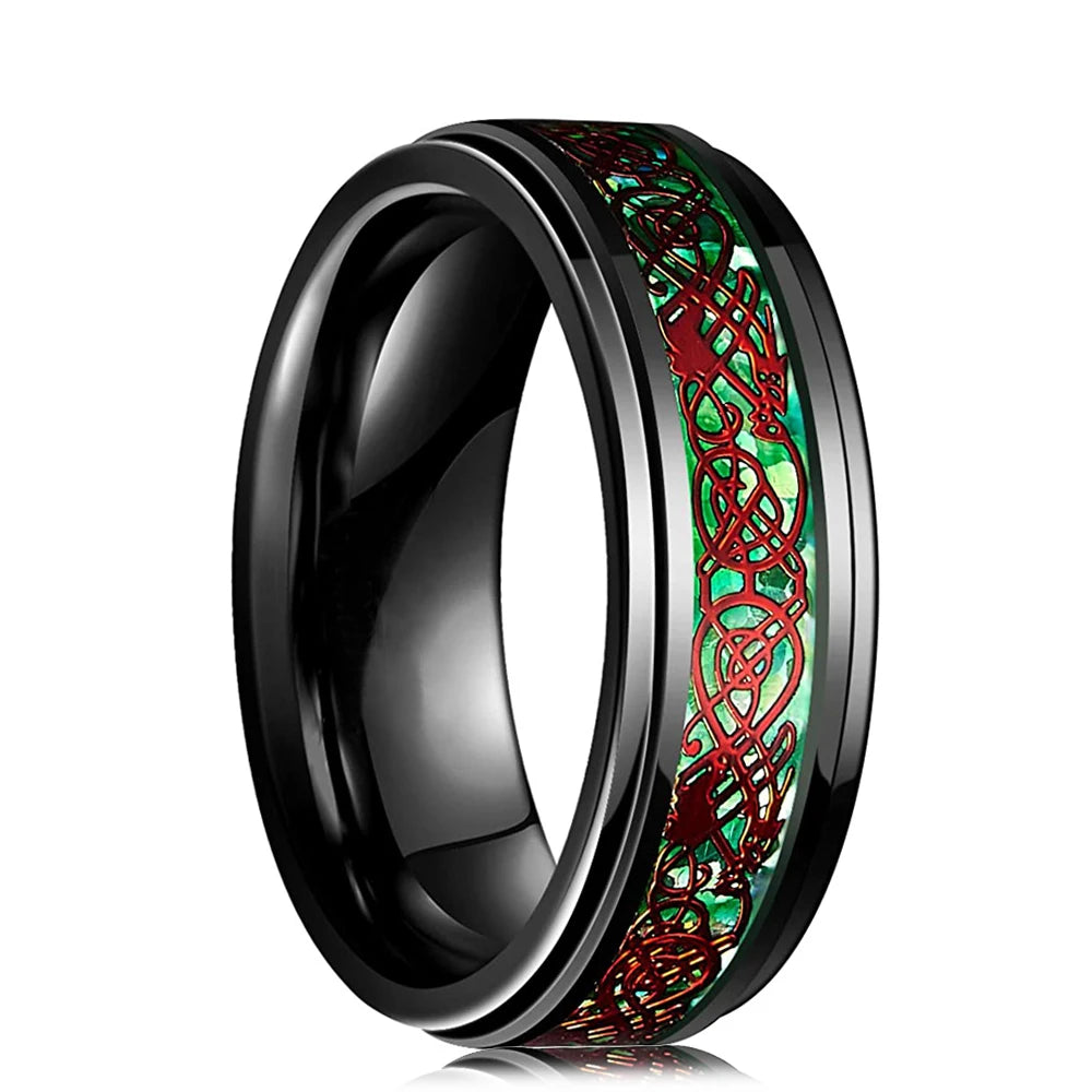 Fashion 8mm Stainless Steel Celtic Dragon Rings For Men Inlay Purple Carbon Fiber Rings Wedding Band Jewelry Birthday Gifts
