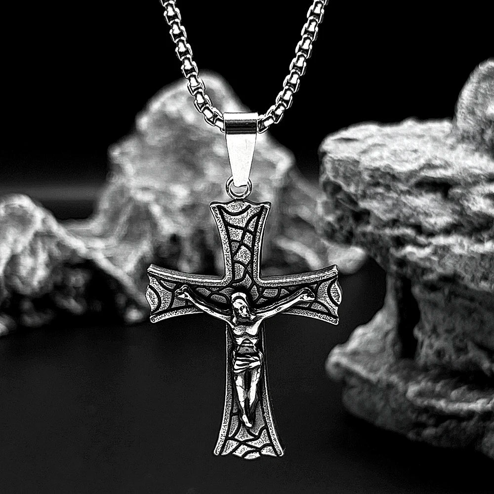Cross Jesus Christ Silver Pendant Crucifix Religious
