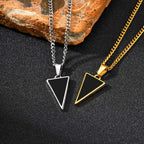 Black Agate Triangle Pendant — Stainless