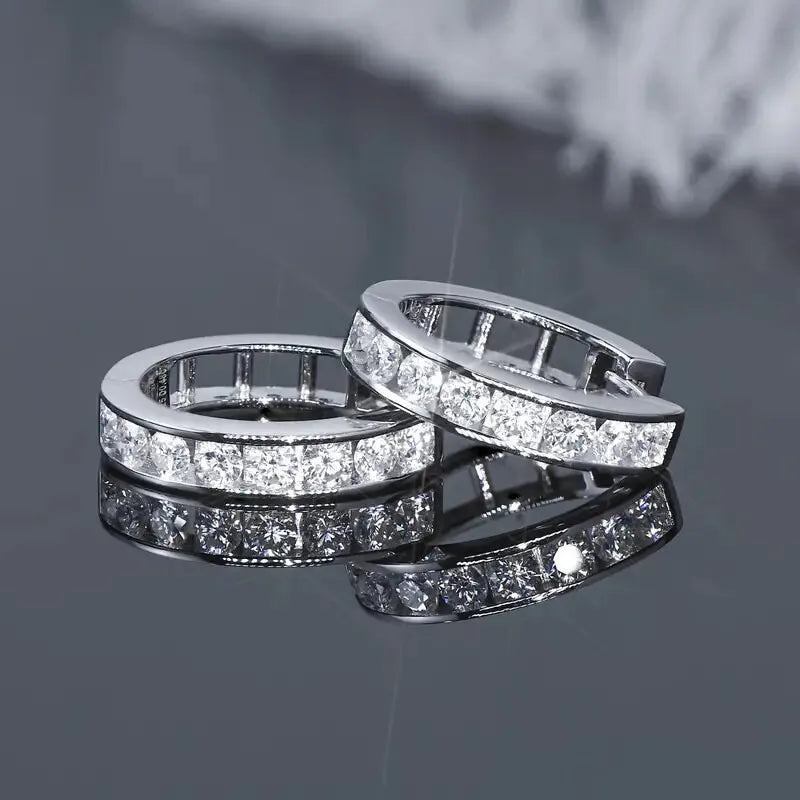 Iced Out Channel Set CZ Huggie Hoop Earrings — Silver-Tone