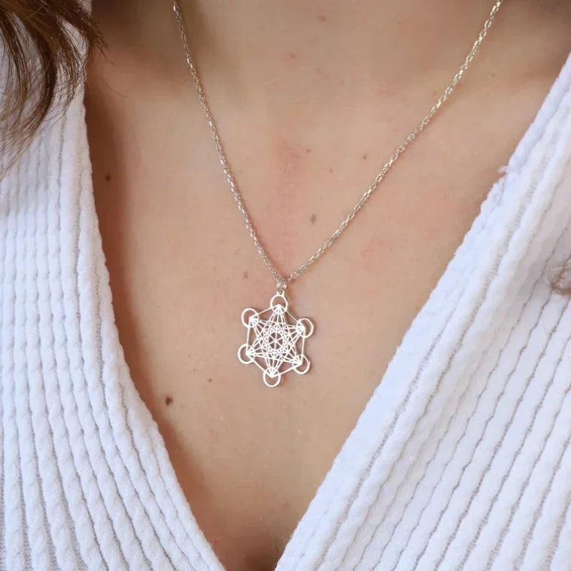 Stainless Steel Necklace Sacred Geometry Metatron Pendant Necklace Women Men Meditation Religiosus Jewelry Chain