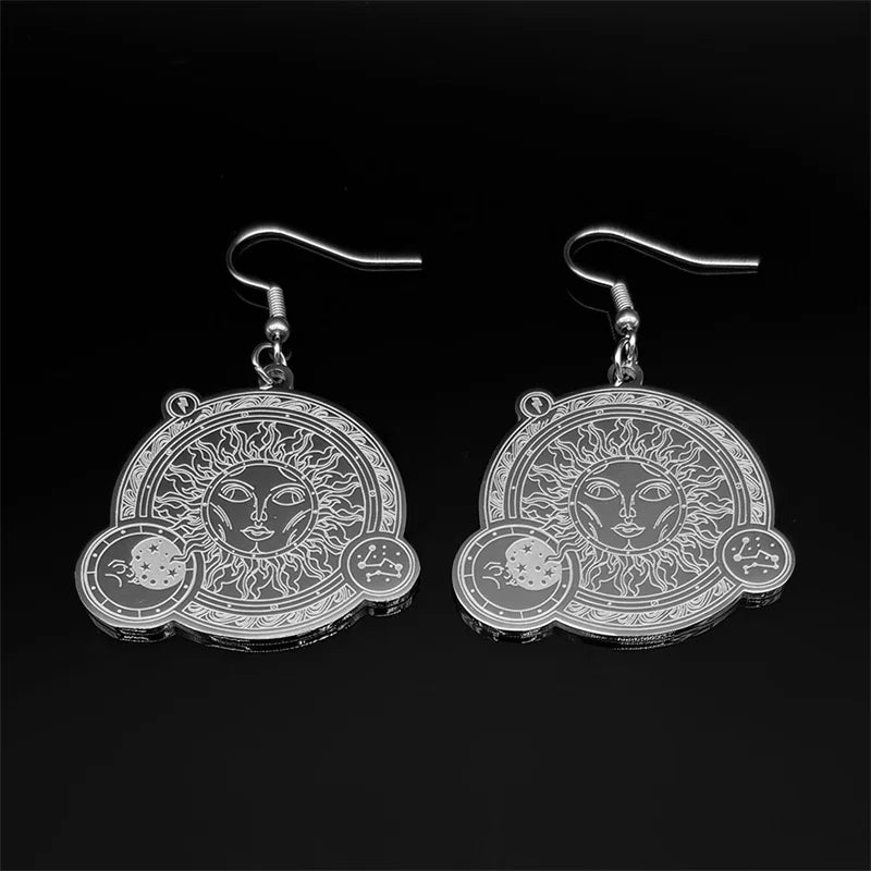 Star Silver Earrings Sun Moon Face God Constellation