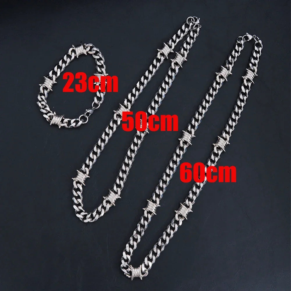Gothic Barbed Wire Stainless Steel Pendant Necklace