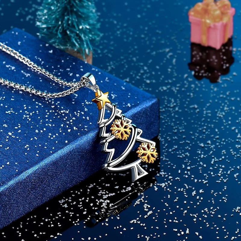 Hollow Christmas Tree Pendant Necklace, 16 Inch Chain