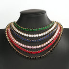 Multi-Color CZ Chain Bracelet Necklace Set 6mm 50cm