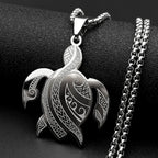 Polynesian Sea Turtle Pendant Necklace — Steel