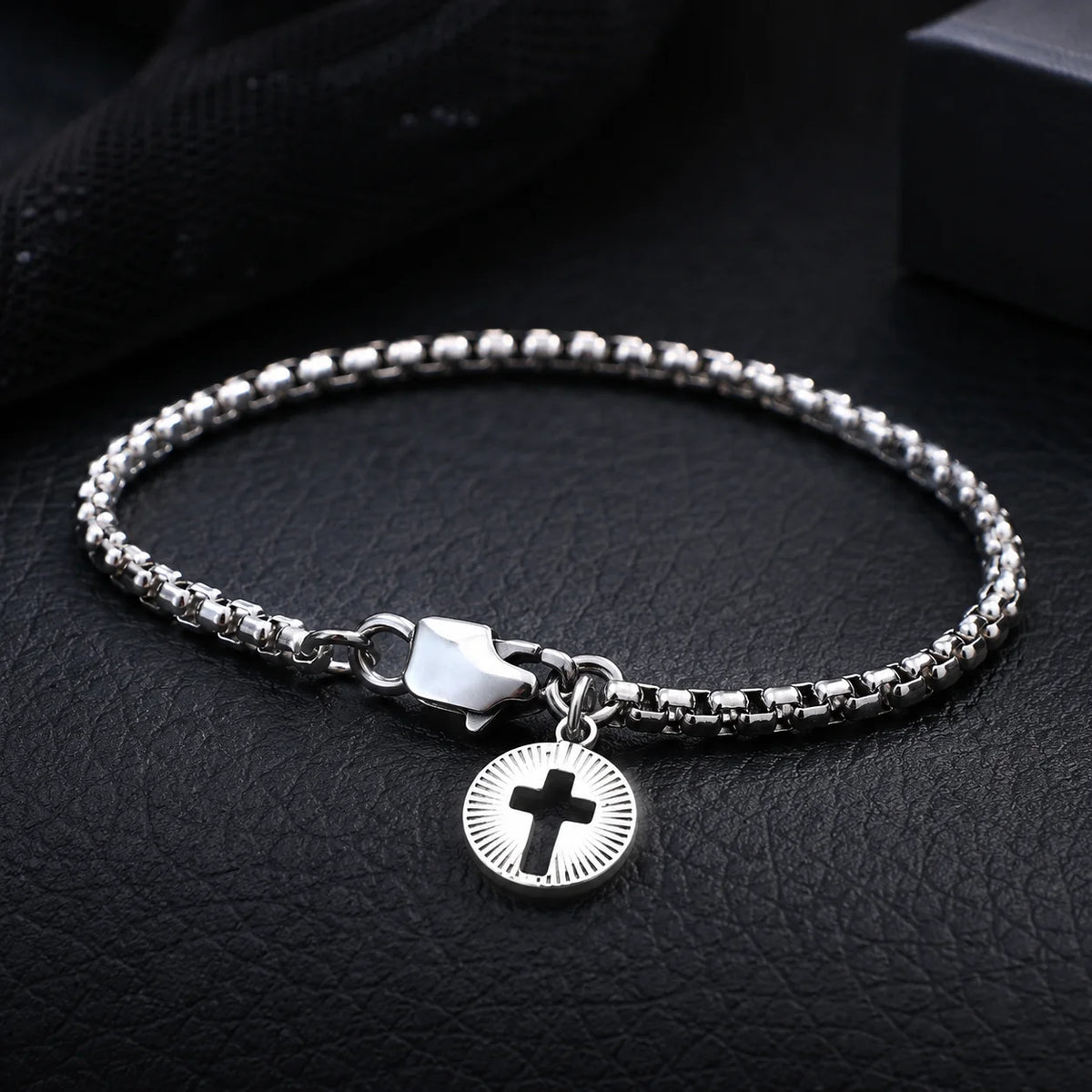 Gothic Cross Medal Layered Chain Bracelet — Stainless Steel