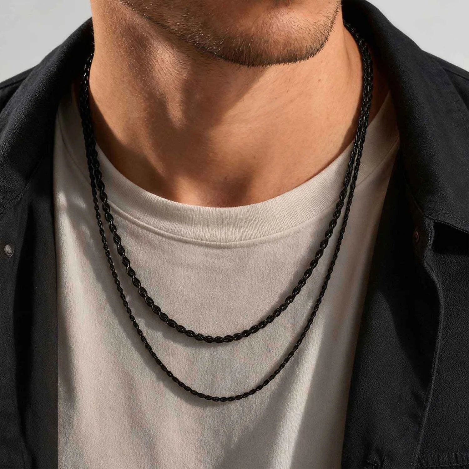 Two-Tone Twisted Rope Chain Necklace — Stainless Steel