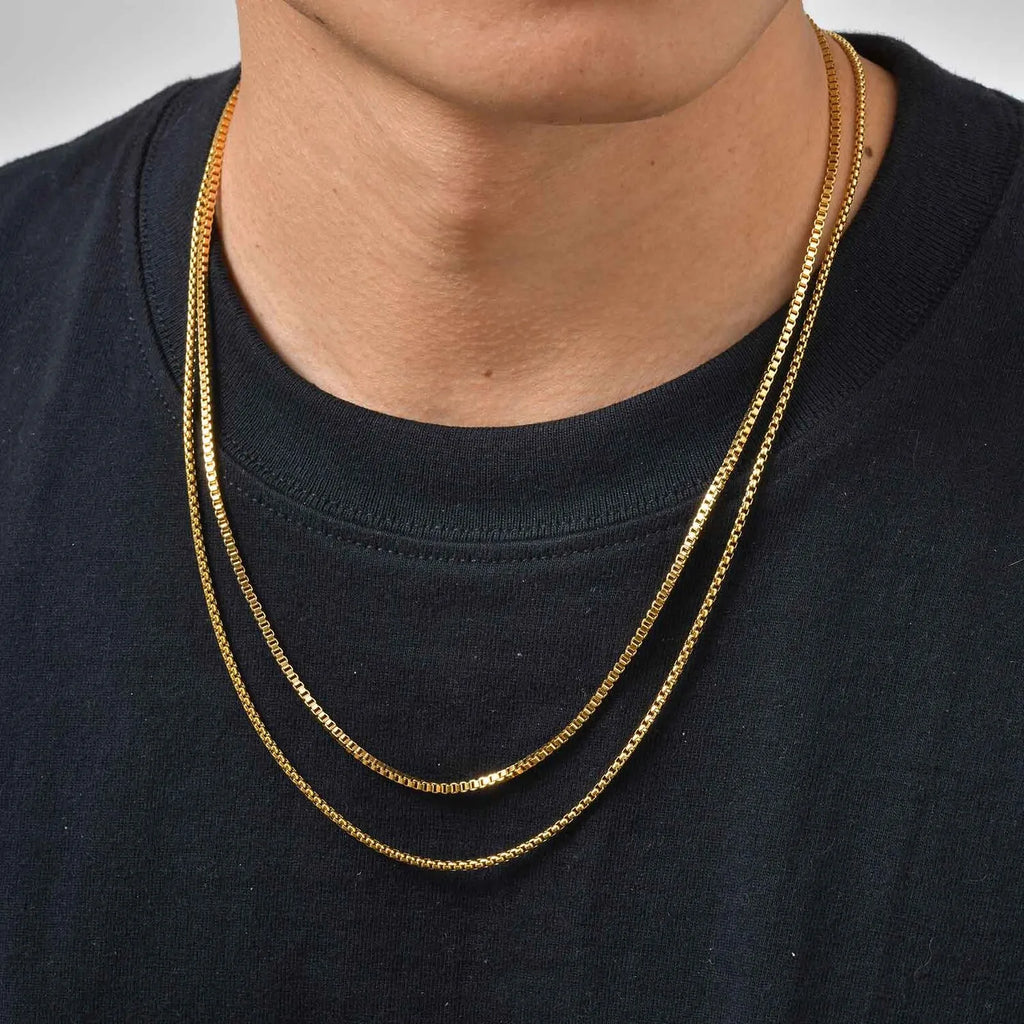 Two-Tone Box Chain Necklace Set — Stainless Steel